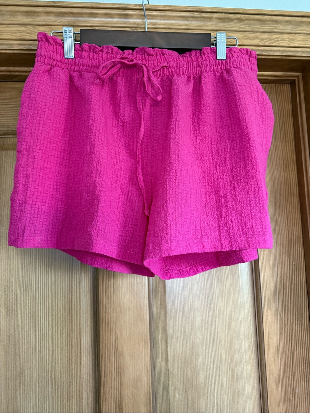 High-Rise Fuchsia Textured Drawstring Shorts